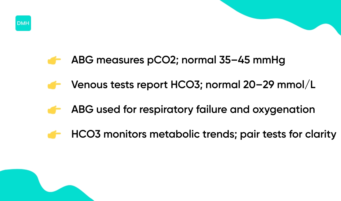 Arterial blood gas CO2 vs venous CO2 test